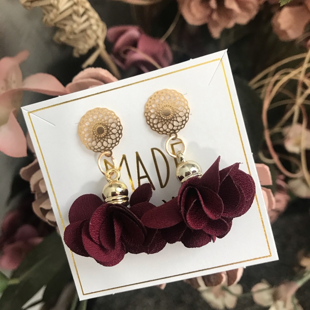 Handmade Gold Plated and Fabric Flower earrings.